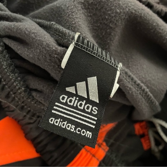 Vintage Adidas Neon 3 Stripe Fleece Lined Athletic Shorts Orange Grey 90s Y2K - Picture 7 of 8